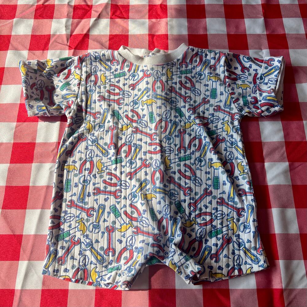 Vintage 90s Y2K Colortrack Baby Romper Tools Primary 18 mo Retro Cute